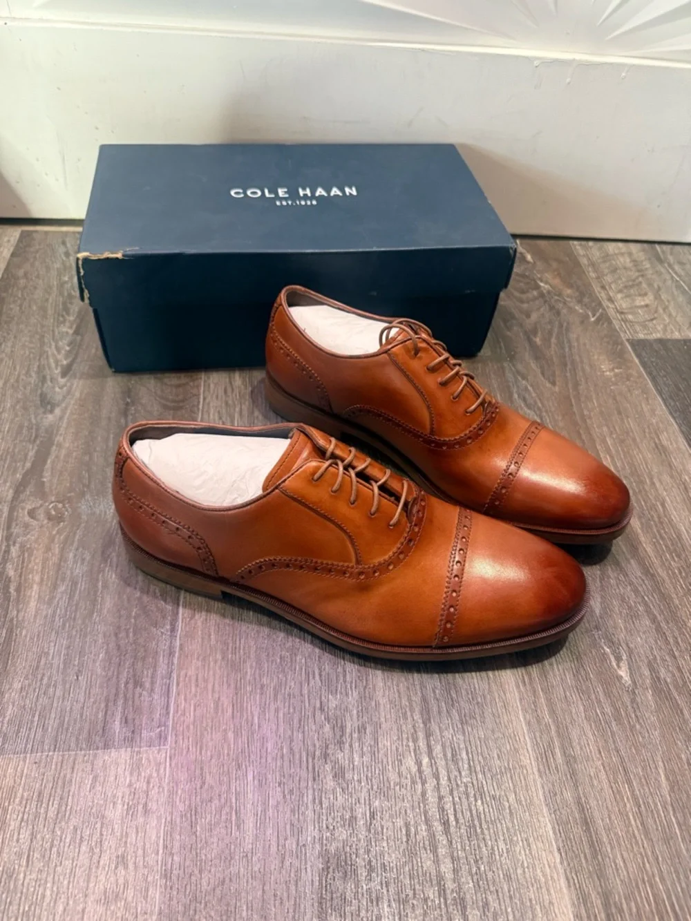 Cole haan Mens Harmon grand cap Oxford in British tan • 8.5